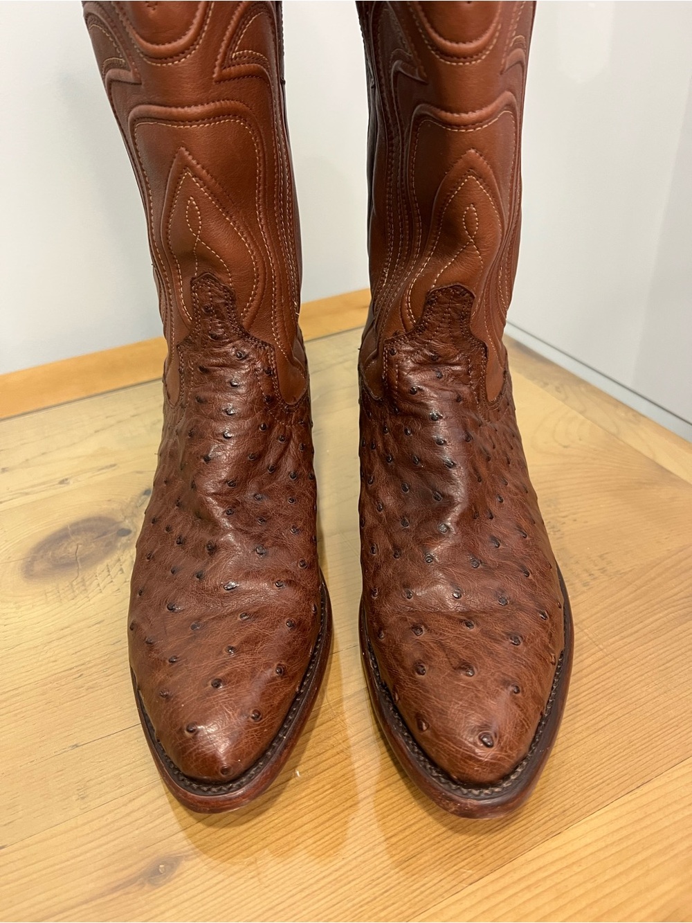 Tecovas the Jessie bourbon  Brown Ostrich Leather Heeled Cowboy Boots - Picture 3 of 7